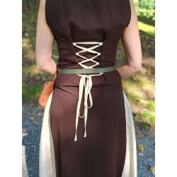 Medieval sleeveless laced dress, brown / natural ‘jute’, size S, second-hand