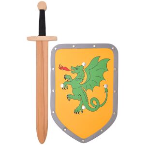 Childrens wooden sword & shield set with a dragon design