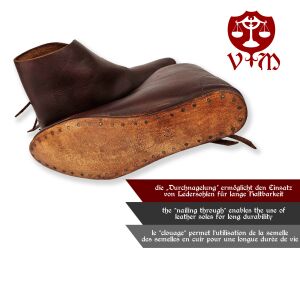 Early medieval toggle shoes or halfboots brown
