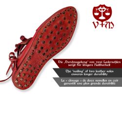 Early medieval toogle half boots with hobnailed double sole korduan red