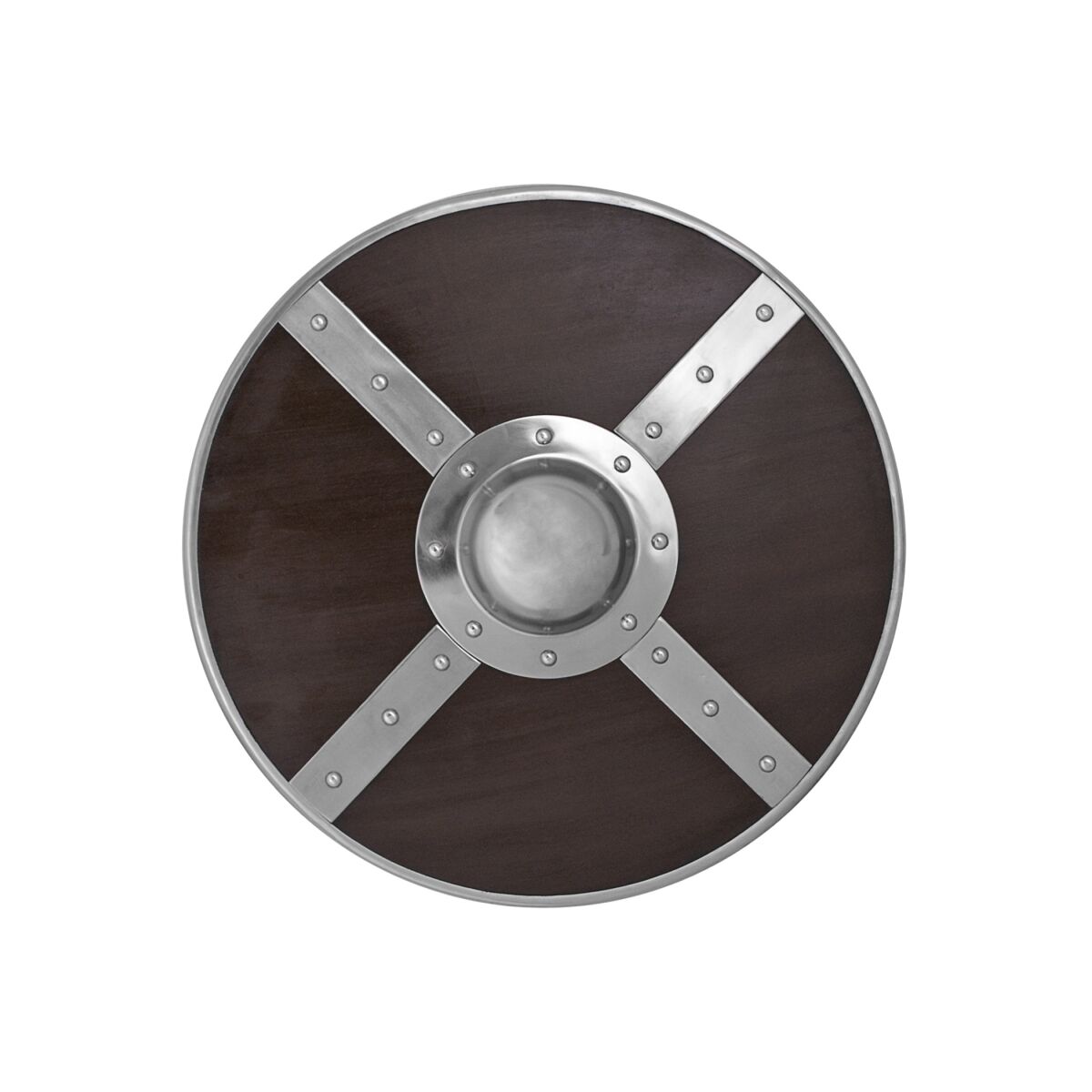 Wooden round shield with steel fittings box