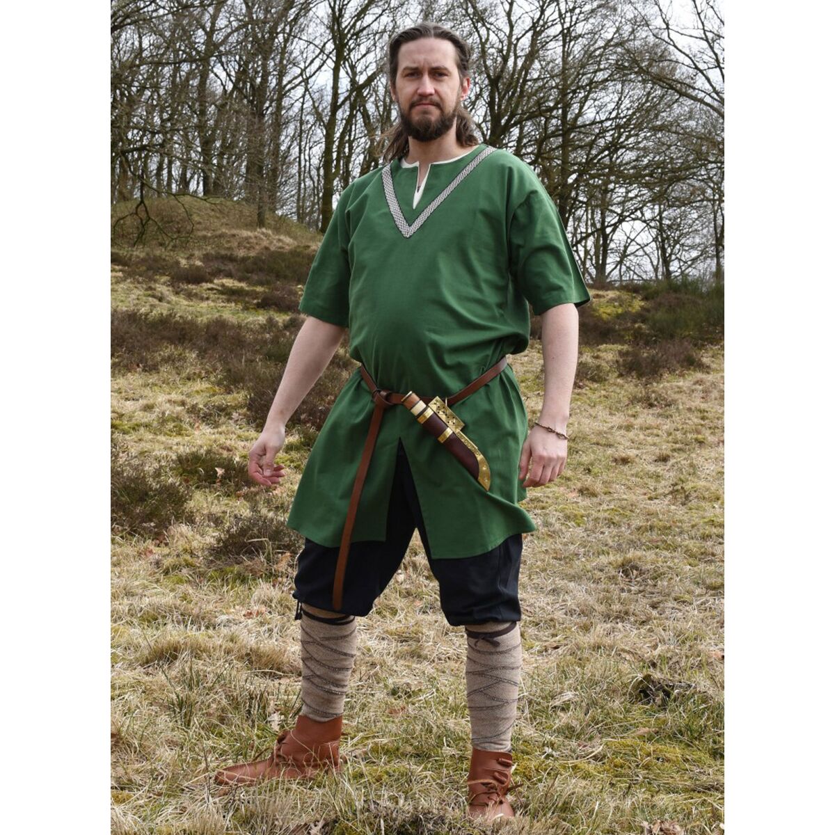 Medieval Braided Tunic Ailrik, short-sleeved, green L